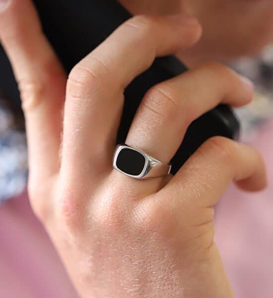 Chevalière Onyx Hector Argent Massif Horizontale